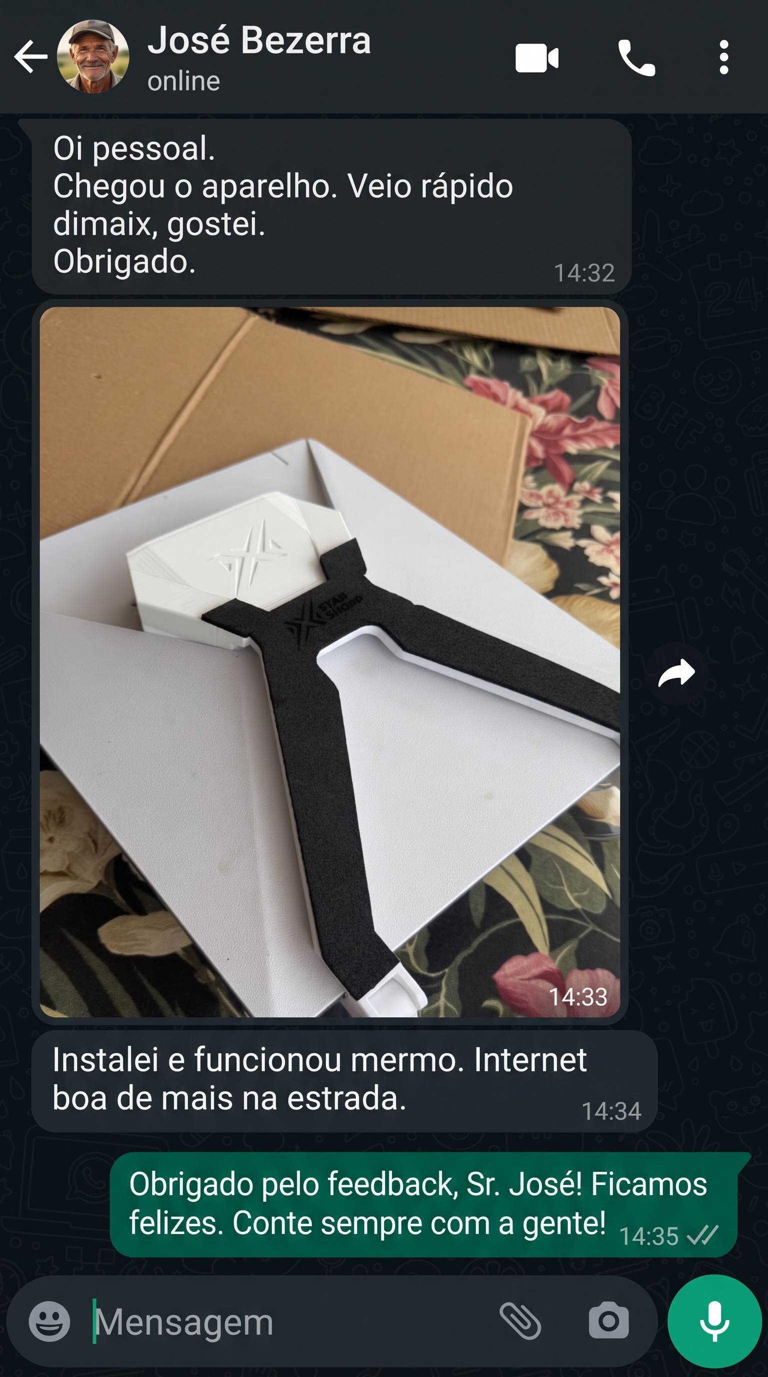 Depoimento de cliente da Star Shopp após instalar o produto
