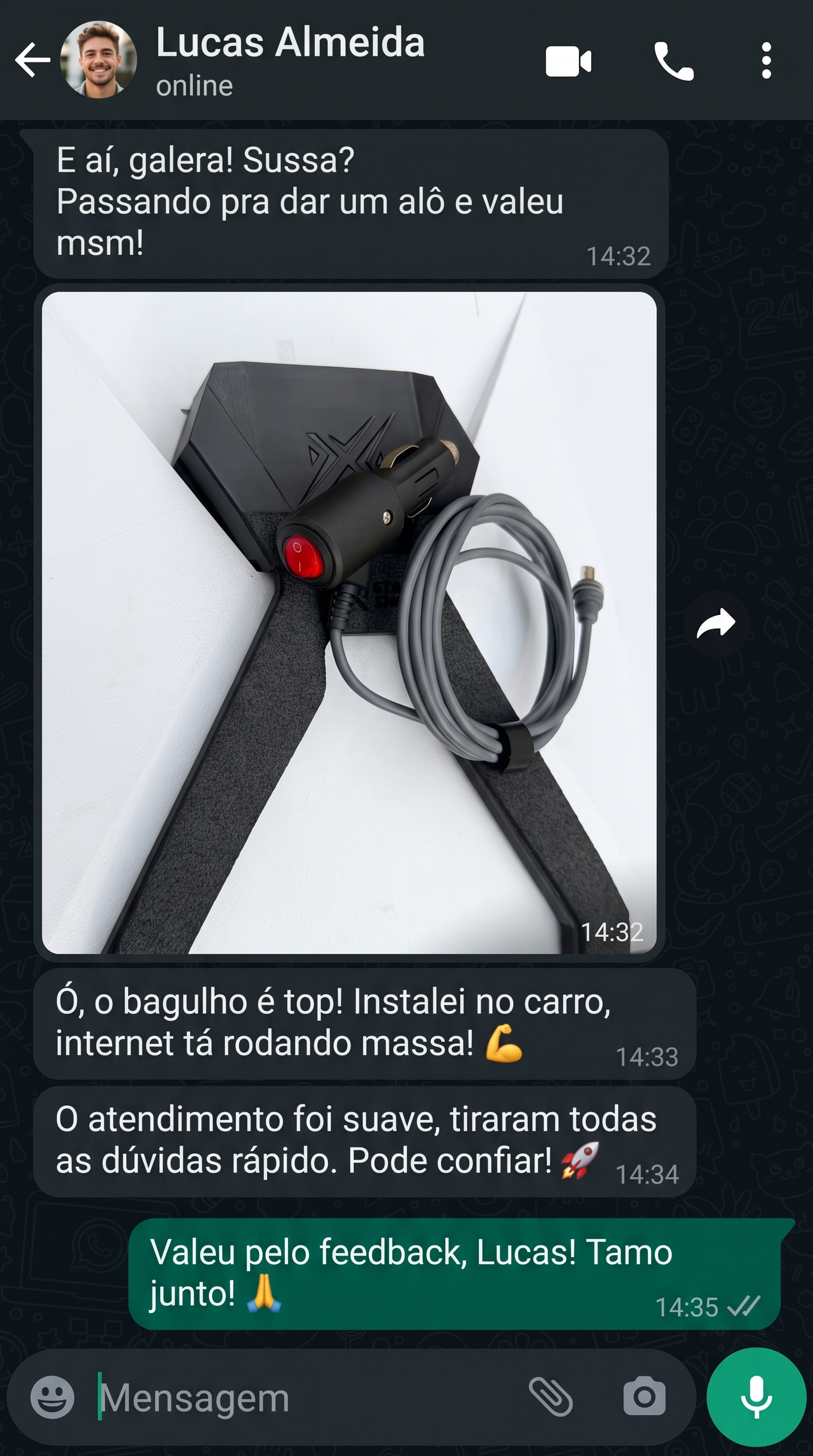 Depoimento de cliente da Star Shopp sobre produto e atendimento
