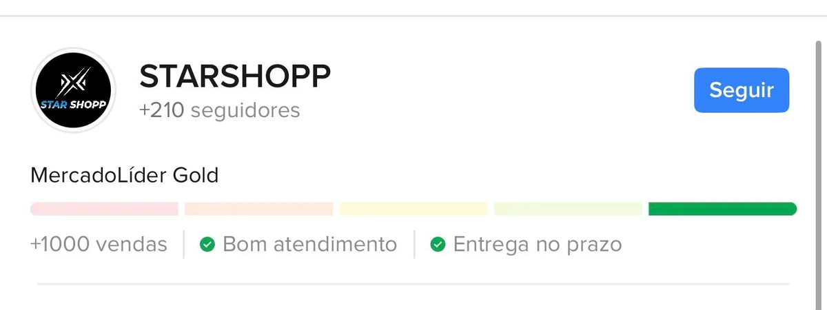 Perfil da Star Shopp no Mercado Livre mostrando MercadoLíder Gold, mais de mil vendas, bom atendimento e entrega no prazo